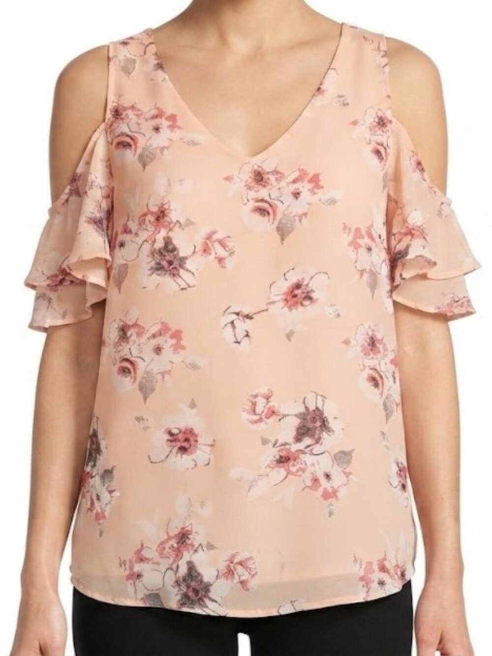 Blush Pink Floral Cold-Shoulder Tank